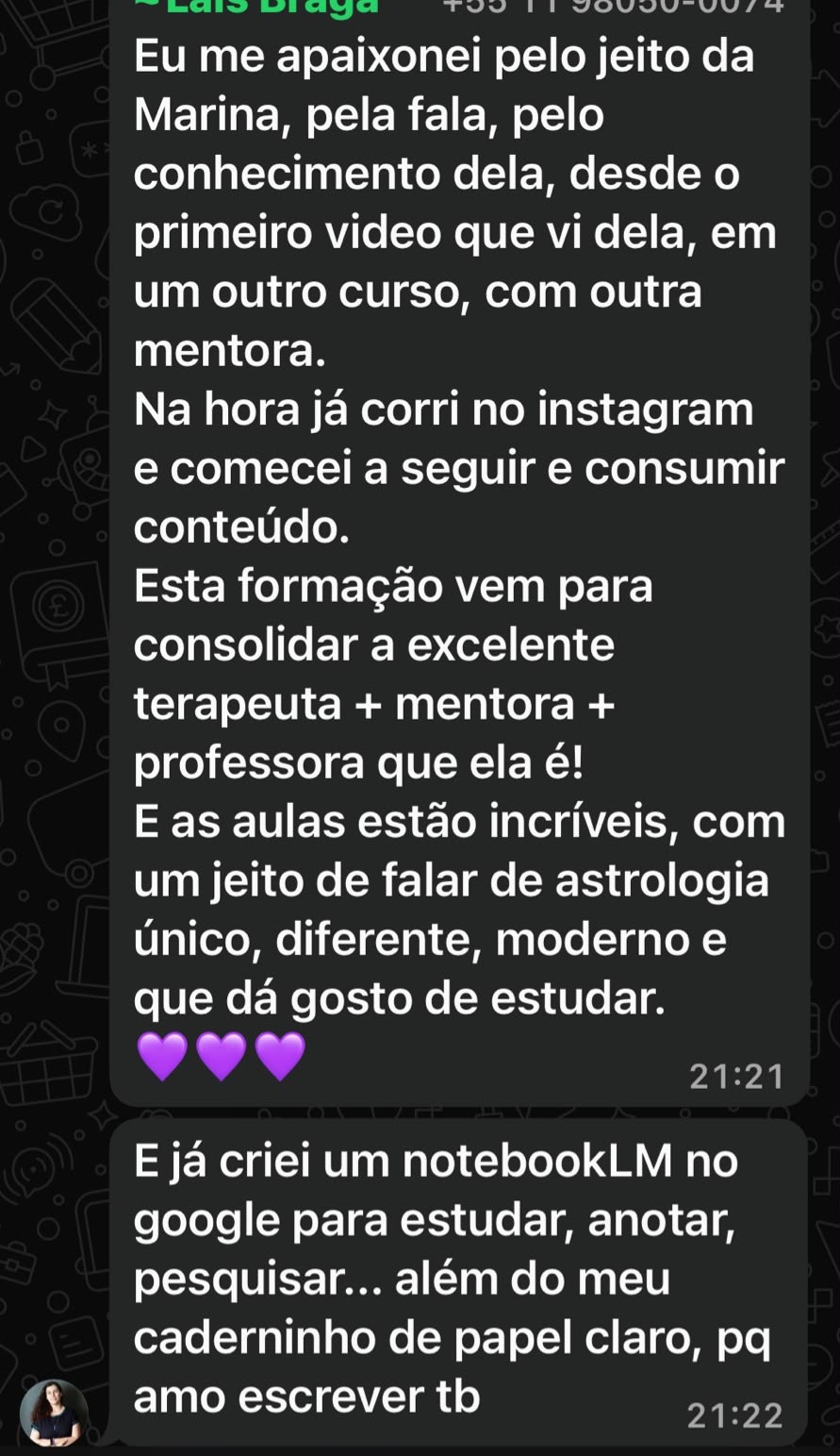 Depoimento de aluna da Formação em Astrologia Comportamental 3